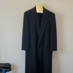Perry Ellis Long Black Wool Overcoat.